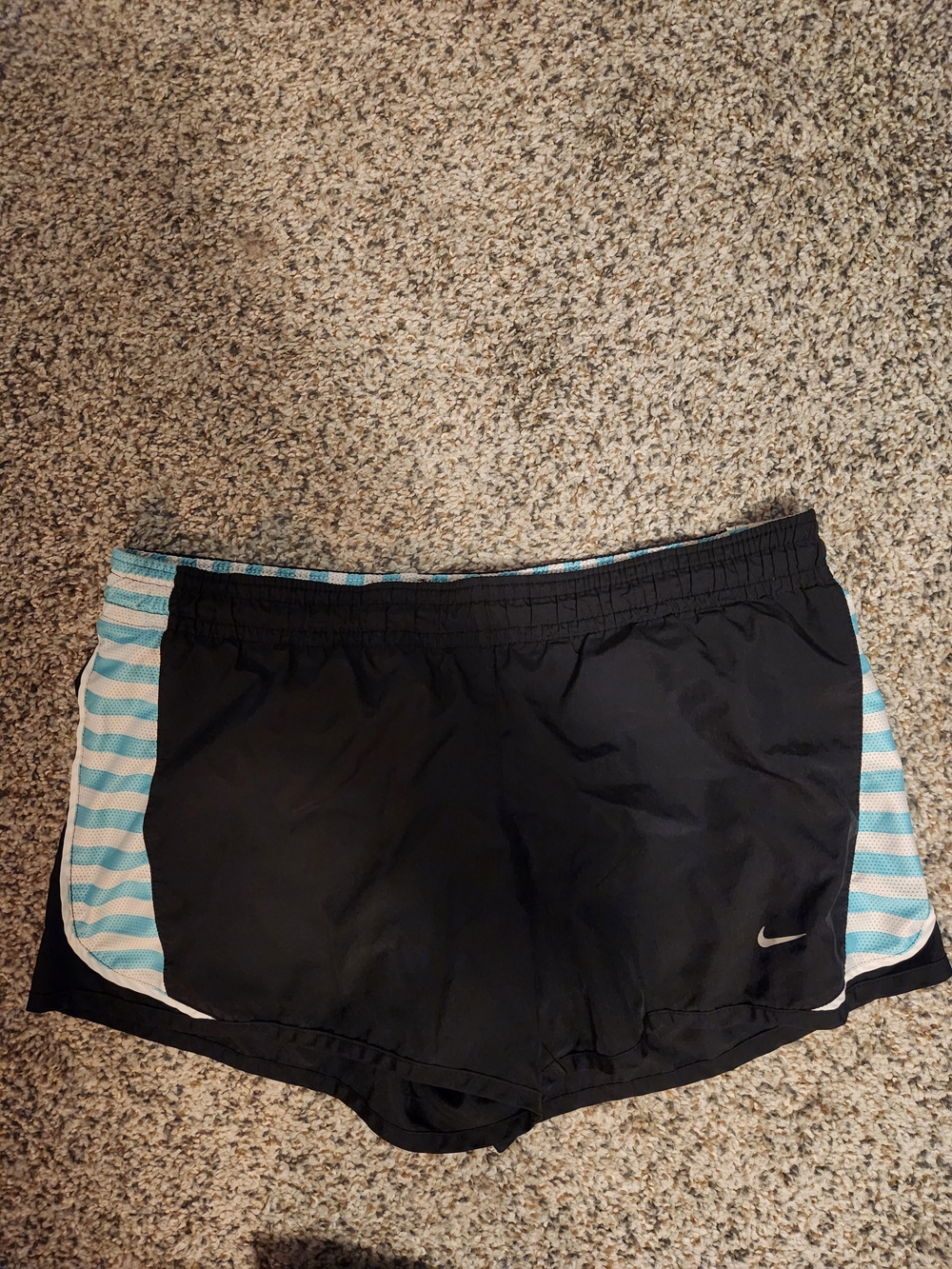 Nike Black Running Shorts with Aqua Stripe Side Panels